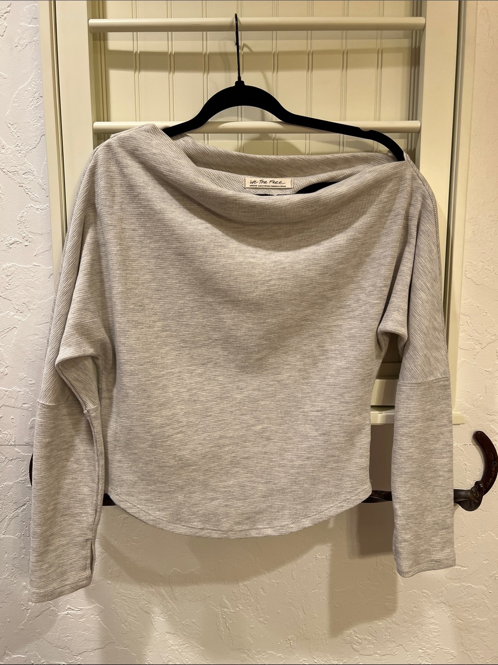 We The Free Off-the-Shoulder Light Gray Sweater